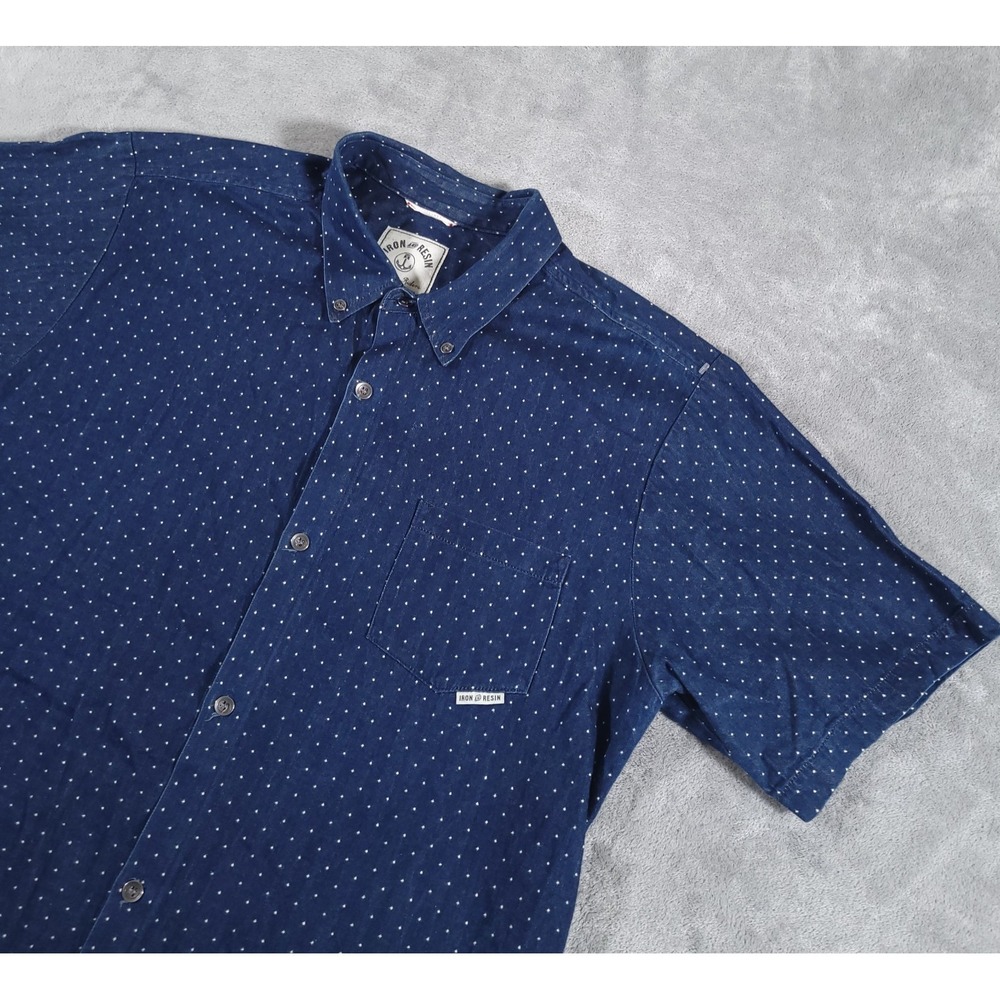 Iron and Resin Shirt Mens 2XL Blue Polka Dot Button Down Freedo Riders S/S